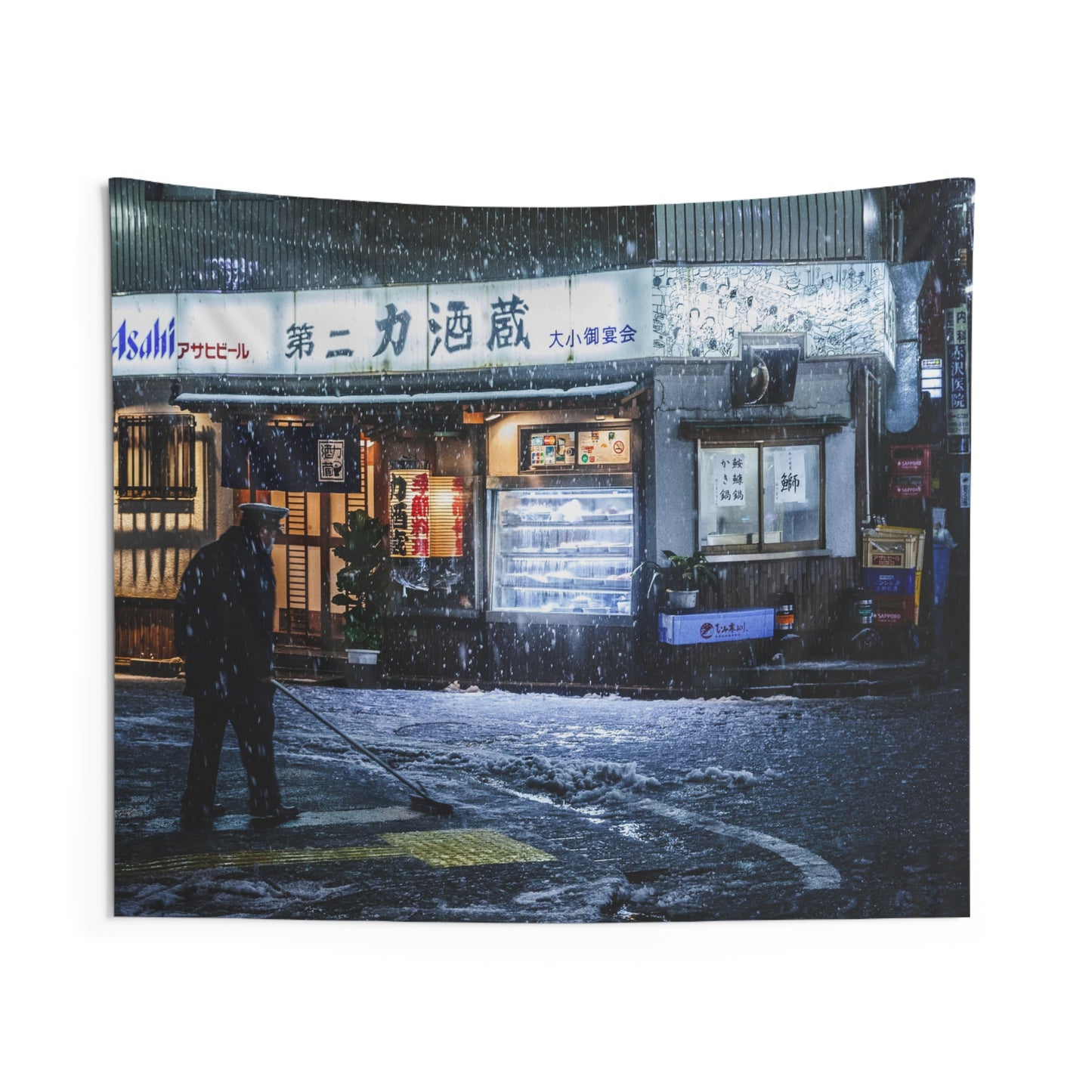 Snowy Tokyo Nights Wall Tapestry