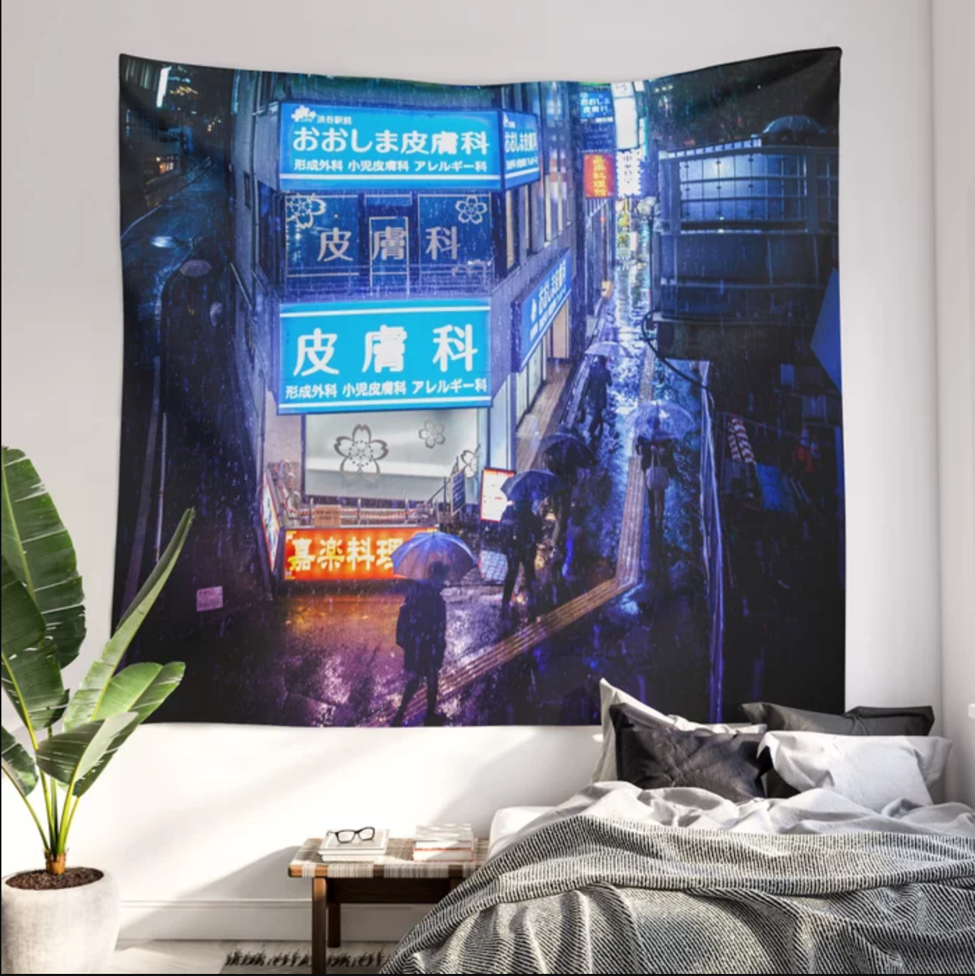 Rainy Tokyo Night Indoor Wall Tapestry