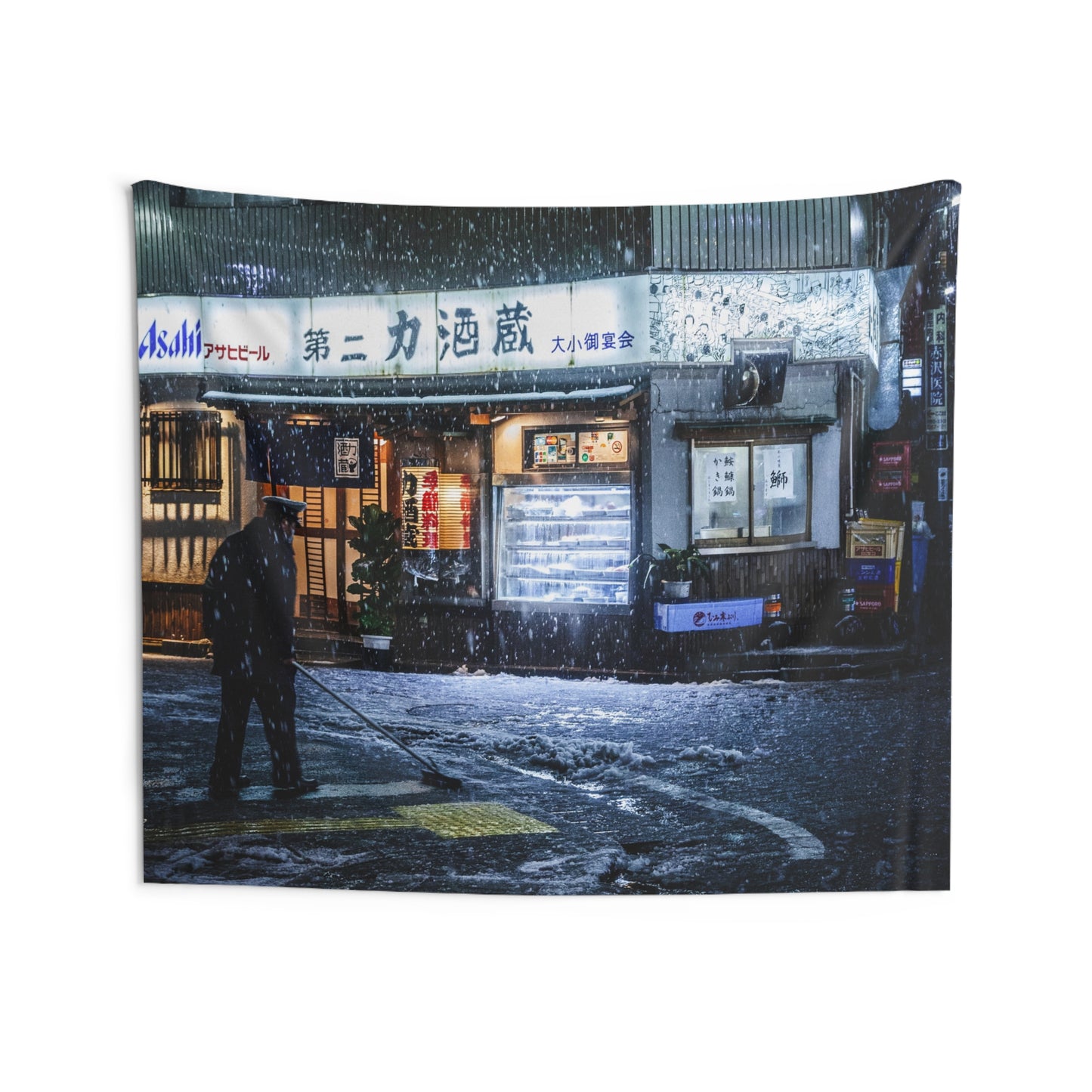 Snowy Tokyo Nights Wall Tapestry