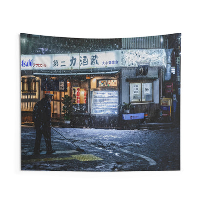 Snowy Tokyo Nights Wall Tapestry