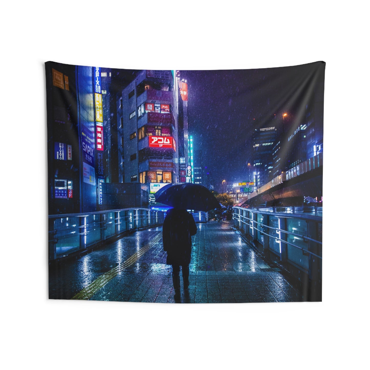 Rainy Cyberpunk Tokyo Wall Tapestries