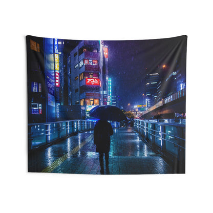 Rainy Cyberpunk Tokyo Wall Tapestries