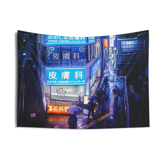 Rainy Tokyo Night Indoor Wall Tapestry