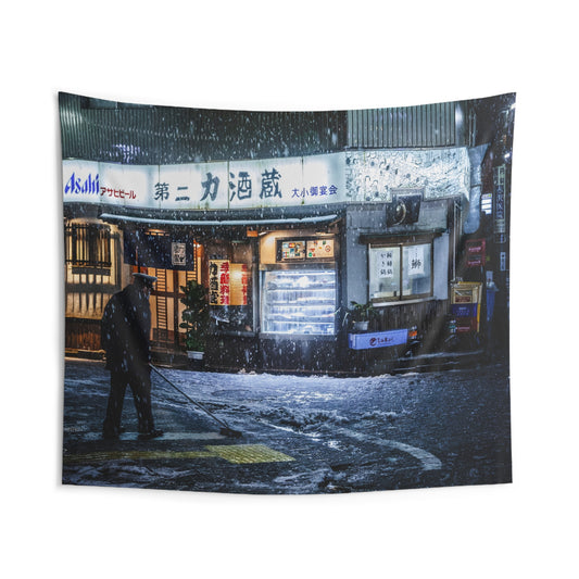 Snowy Tokyo Nights Wall Tapestry