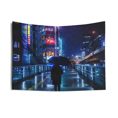 Rainy Cyberpunk Tokyo Wall Tapestries