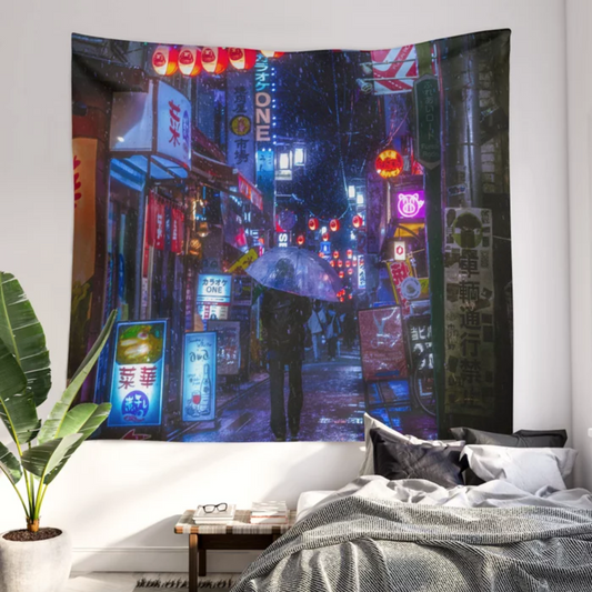 Cyberpunk Neon Tokyo Wall Tapestry