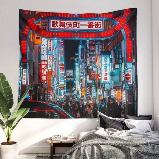 Neon Tokyo Wall Tapestry