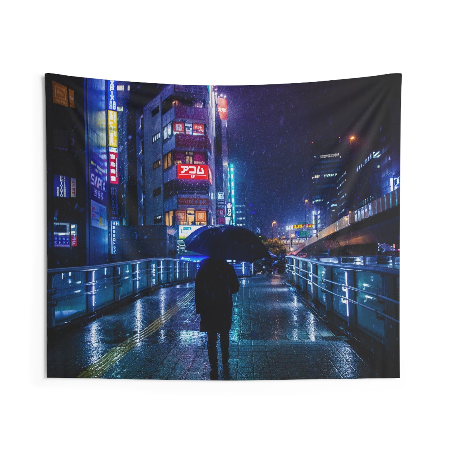 Rainy Cyberpunk Tokyo Wall Tapestries