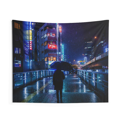 Rainy Cyberpunk Tokyo Wall Tapestries