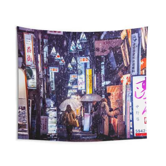 Tokyo Winter Scene Wall Tapestry