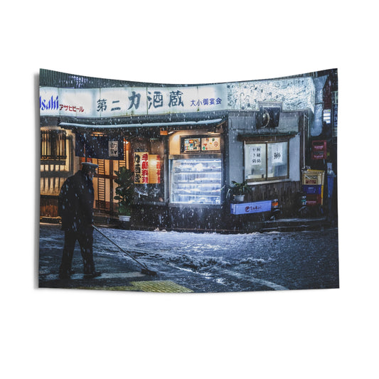 Snowy Tokyo Nights Wall Tapestry