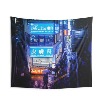 Rainy Tokyo Night Indoor Wall Tapestry